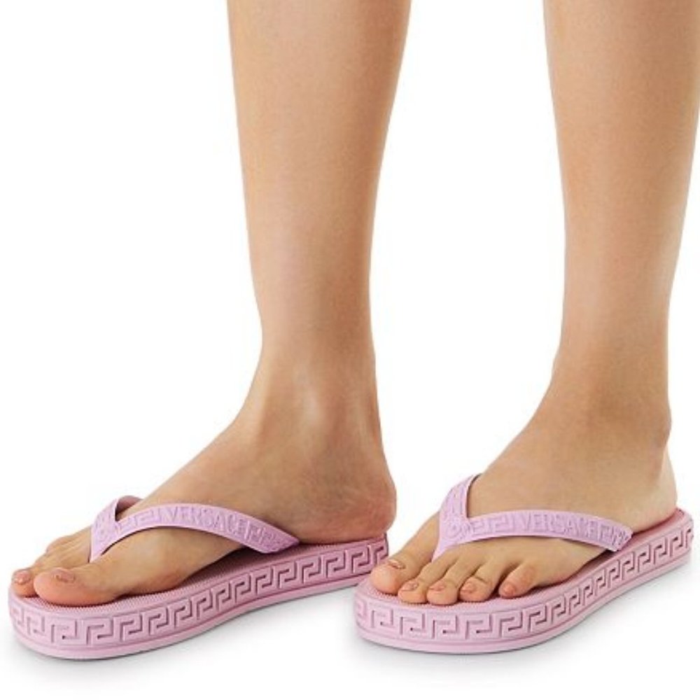NWT$375 Versace Medusa Icon Greek Key Greca Thong Flip Flops Slides 36.5 / 5-5.5
